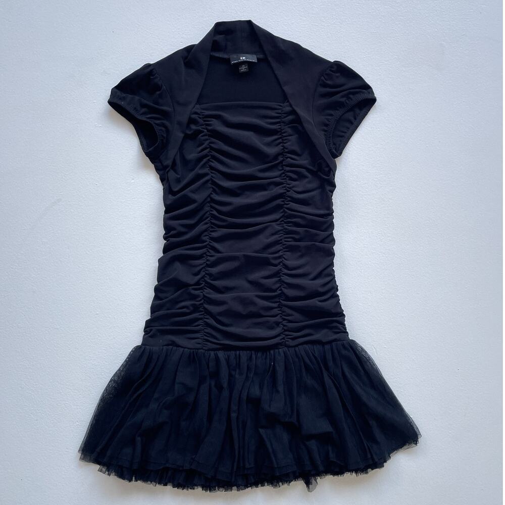 Vty Y2K Byer IZ Juniors Black Stretchy Tulle Pleated Mini Dress 14 / Ballerina